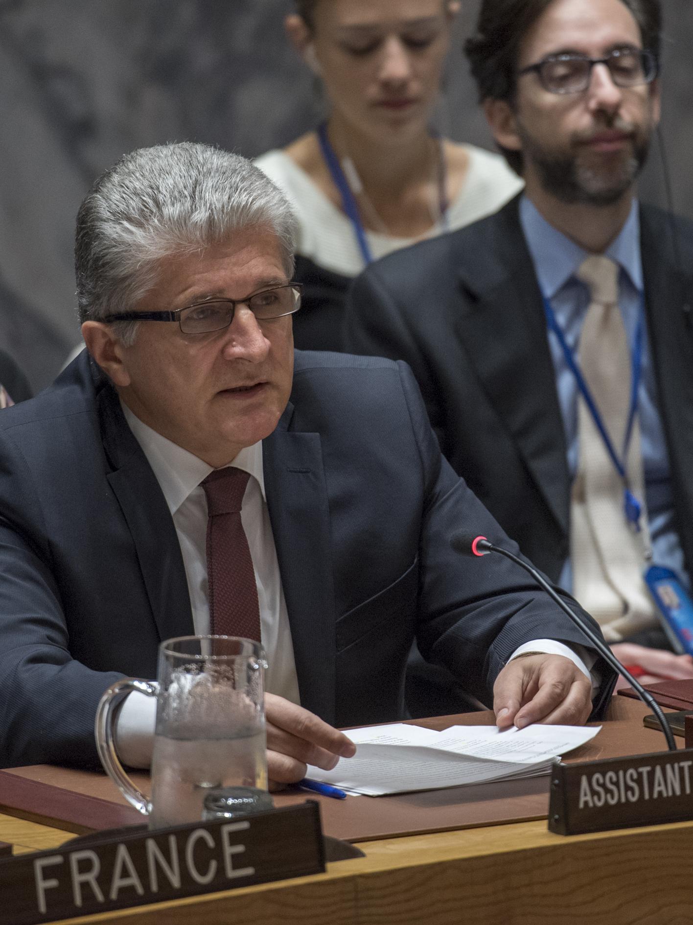 Miroslav Jenča, Assistant Secretary-General for Political Affairs, briefs the Security Council meeting on the situation in the Middle East, including the Palestinian question. 18 October 2017