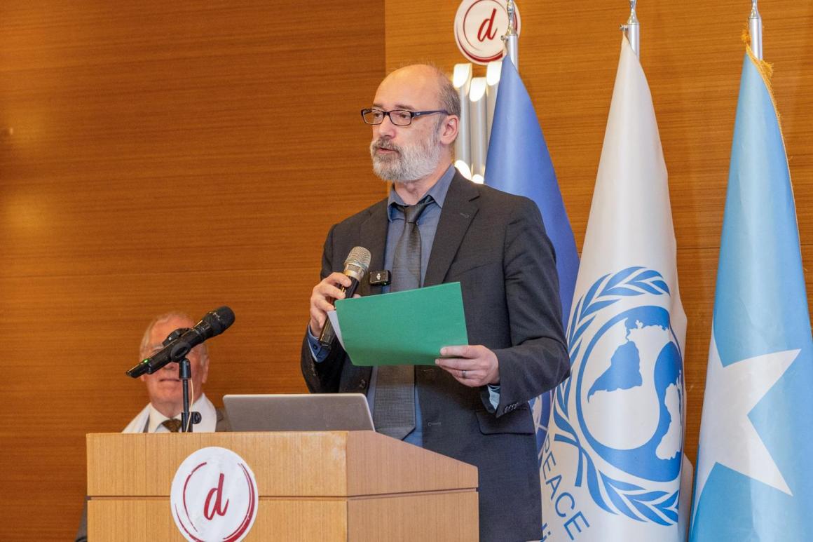Deputy Special Representative of the Secretary General for Somalia, George Conway, speaks at the University for Peace’s fourth graduation ceremony held in Mogadishu, Somalia, on 24 January 2025.